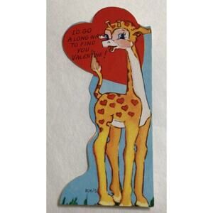 Vintage Die Cut Valentine’s Day Greeting Card Giraffe Go Long Way 5" 755A